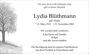 Traueranzeigen Von Lydia Bl Thmann Schwarzw Lder Bote Trauer