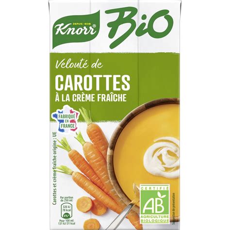 KNORR Velouté de carottes à la crème fraîche bio 1l pas cher Auchan fr