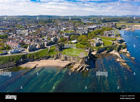 Aerial View Of St Andrews Castle And City In St Andrews Fife