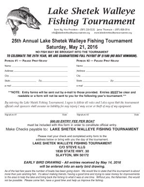 Lake Shetek Walleye Tournament Fill Online Printable Fillable