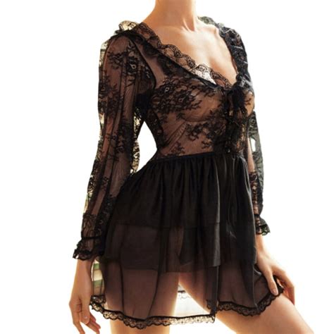 Lingerie For Women Lace Babydoll Long Sleeve Sleepwear Boudoir Outfits