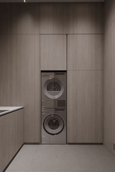 stylish laundry room  wood paneling