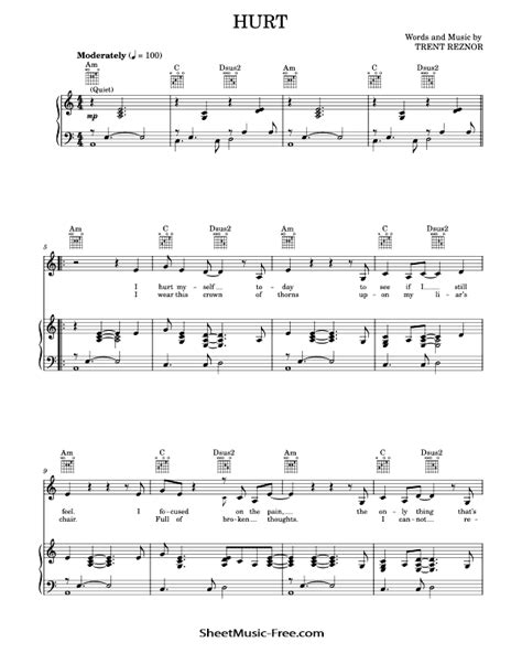 Hurt Sheet Music Johnny Cash - ♪ SHEETMUSIC-FREE.COM