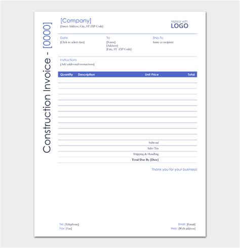 Construction Invoice Template Fillable Printable Pdf Forms Hot Sex