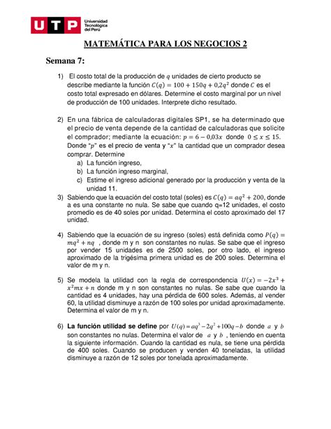 S S Resolver Ejercicios Matem Tica Para Los Negocios Semana