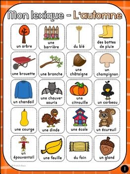 French Fall Vocabulary Word Wall Automne Vocabulaire Et Lexique