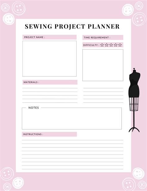 Sewing Project Planner Printable Page Etsy