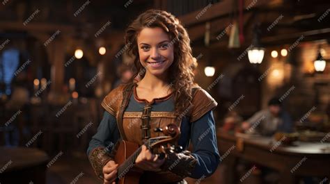 Premium Photo | An adorable female bard smiling to playing a violin