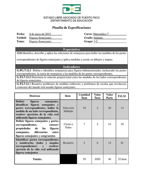 Calaméo Planilla de Especificaciones