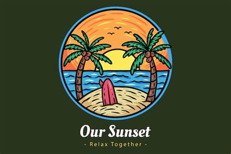 Premium Vector Beach Sunset Summer Vibes Badges With Sun And Happy