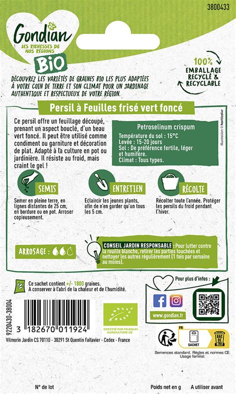 Persil à feuilles Frisé Vert Foncé Bio Gondian Bricomarché