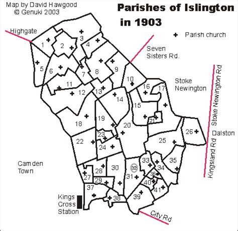 Genuki Outline Map Of Parishes Of Islington Middlesex In 1903 Middlesex