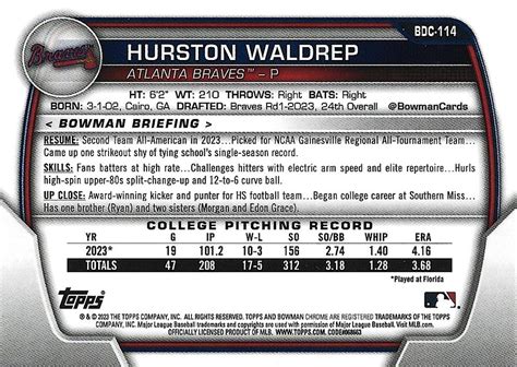 2023 Bowman Draft Chrome BDC 114 Hurston Waldrep Trading Card Database