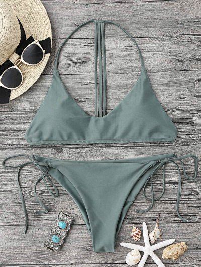 T Back Soft Pad String Bikini Set In Army Green M Zaful