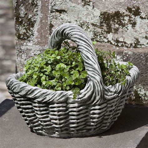 Campania International Small Basket With Handle Cast Stone Garden