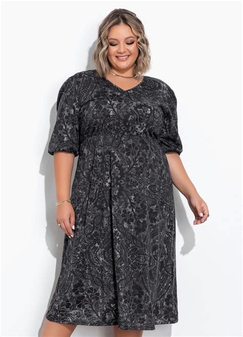 Vestido Floral Mangas Bufantes Plus Size Marguerite