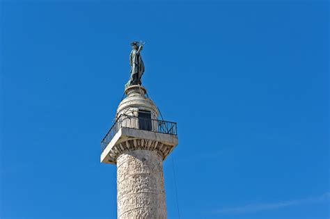 Trajans Column Roman Triumphal Column In Rome Italy That Commemorates