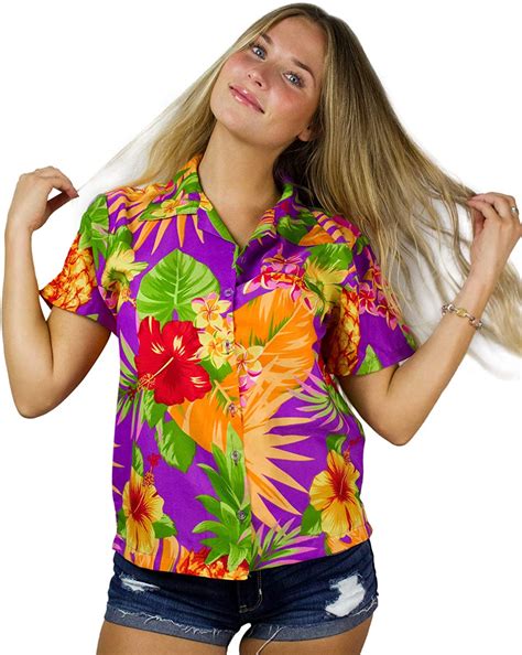 King Kameha Funky Hawaiian Shirt Blouse Women Shortsleeve Frontpocket