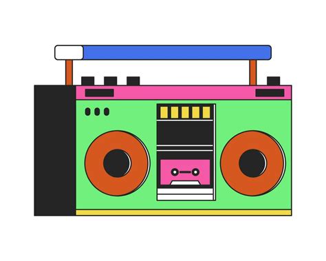 1980s Cassette Boombox 2d Linear Cartoon Object Tape Audio Electronics Isolated Line Vector