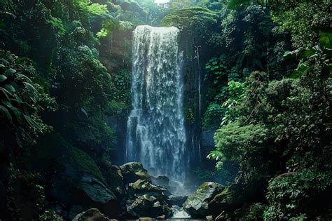 Premium Photo | Majestic Hidden Waterfall in a Green Forest background ...