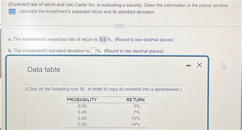 Solved Expected Rate Of Return And Risk Carter Inc Is Chegg