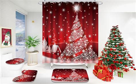 Amazon Poedist Pcs Christmas Bathroom Decor Set Christmas Shower