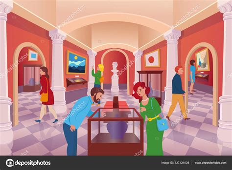 Museum Art Gallery People Vector Cartoon Interior Stock Vector By