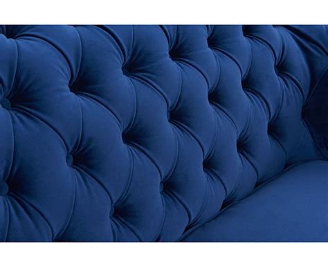 Chesterfield Blue Plush Velvet Seater Sofa Homegenies