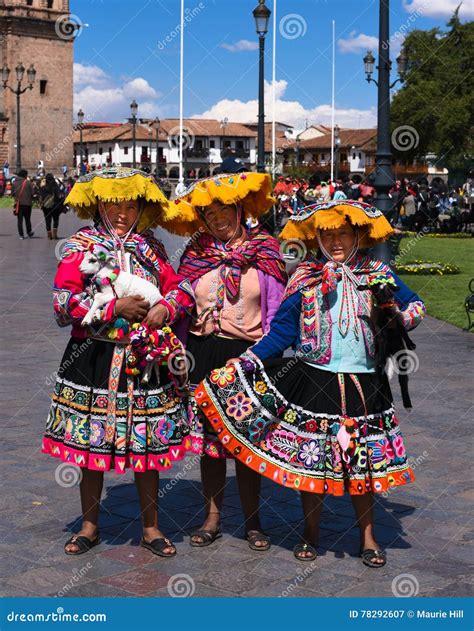 Women In Traditional Dress In The Plaza Cusco Peru Editorial