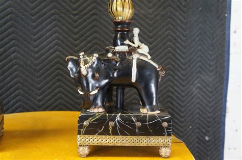 2 Raymond Waites For Tyndale Oriental Asian Elephant Rider Table Lamp