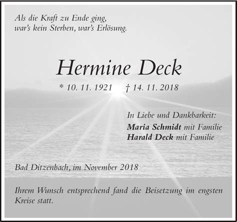 Traueranzeigen Von Hermine Deck S Dwest Presse Trauer