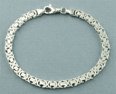 Mens Silver Bracelet Sterling Silver Flat Byzantine Chain Etsy Uk