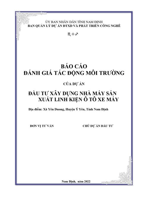 Báo Cáo xin cấp giấy phép môi trường cho dự án đầu tư xây dựng nhà máy