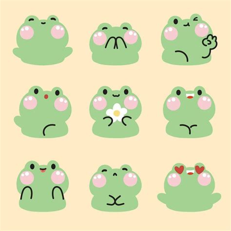 Set of cute frog face in various poses feeling on pastel background.Reptile animal character ...