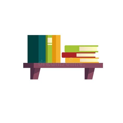 Flat Cartoon Different Books On Shelf Furniture And Interior Elements Vector Illustration