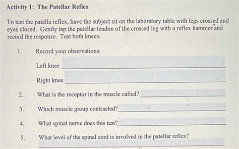 Solved Activity 1: The Patellar Reflex To test the patella | Chegg.com