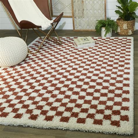 Hykkon Noor Chequered Machine Woven Terrakotta Creme Area Rug Reviews