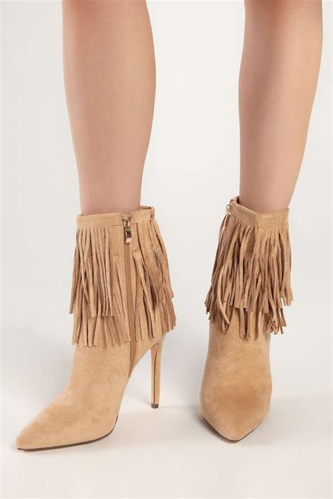 Fringe Mid Calf Boots Light Nude Boots Stiletto Boots Lulus