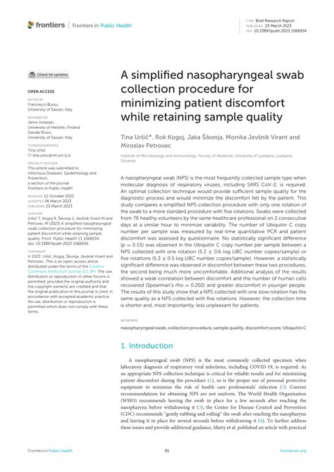 (PDF) A simplified nasopharyngeal swab collection procedure for minimizing patient discomfort ...