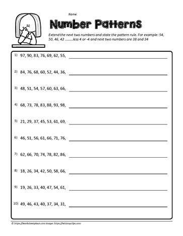 Number Patterns Worksheets