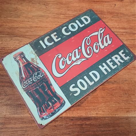 Ice Cold Coca Cola Sold Here Metal Plaque 20x30 Cm Fun Retro Etsy Uk