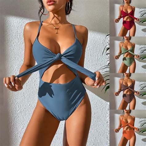 MAILLOT DE BAIN bikini à la mode couleur unie à lacets taille haute