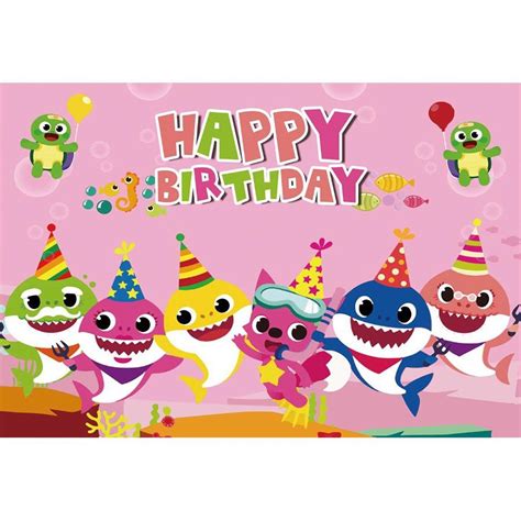 150x100cm Pink Baby Shark Happy Birthday Backdrop Photography Poster