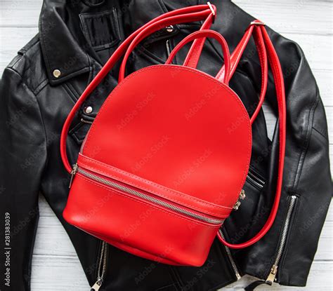 Red leather backpack Stock Photo | Adobe Stock