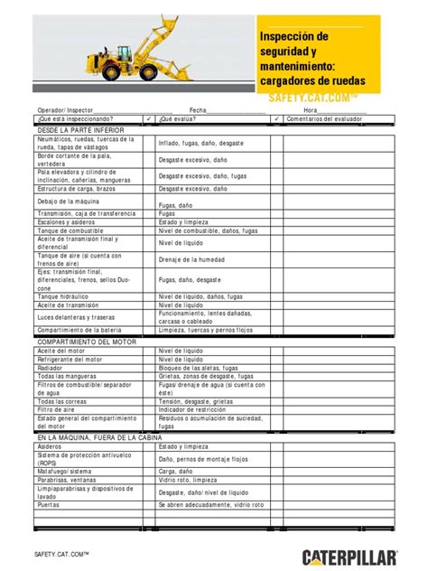 Safety & Maintenance Checklist Wheel Loaders (Esp) PDF | PDF