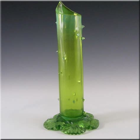 Victorian Antique Green Opalescent Glass Thorn Vase Glass