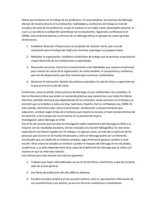 Relacion entre liderazgo educativo y desempeño escolar PDF