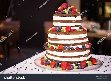 Naked Layered Chocolate Cake Topped Fruit Stock Photo Shutterstock