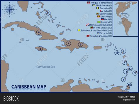 Caribbean Map Flags Vector & Photo (Free Trial) | Bigstock