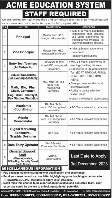 ACME Education System Teaching And Non Teaching Jobs 2023